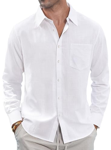 J.VER Men's Half Sleeve Linen Shirt Solid Casual Button Down Shirts Summer Beach Tops with Pocket White X-Large