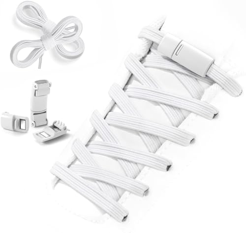Shecret Elastische Schnürsenkel, Magnetische Stretch Schnürsenkel für Kinder und Erwachsene, No Tie Schnürsenkel, Einstellbare Schnürsenkel Ohne Binden Sind Ideal für Läufer, Wanderer, Weiß