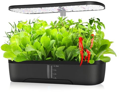 YKYSQD Système De Culture Hydroponique,Système Hydroponique Intérieur,Jardin Intelligent avec Lampe De Culture,3 Modes,Réservoir d'eau 4L, Minuterie Automatique,pour La Maison Et La Cuisine (Noir)