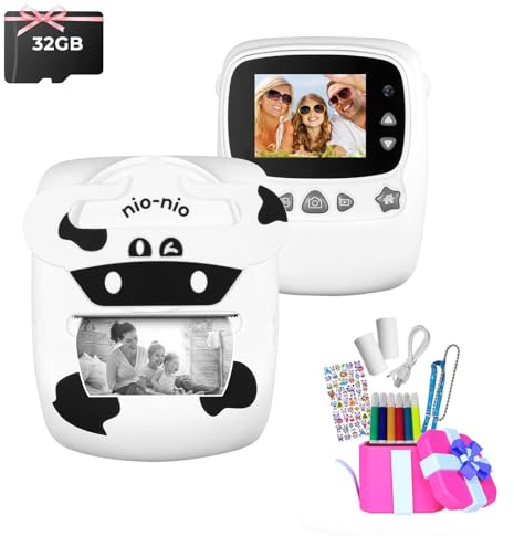 Appareil Photo pour Enfant, écran 30 MP 1080P 2,4, Impression Photo en Noir et Blanc, Carte TF 32 Go, Pinceau 6 Couleurs, Double caméra, Cadeau pour Enfants (Rose) (White)