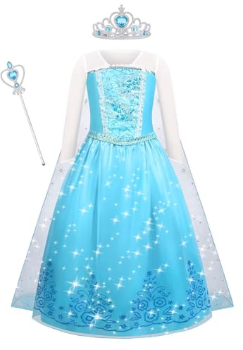 ACWOO Robe de Princesse pour Enfant avec Baguette et Couronne, Costume d'Habillage à Manches Longues pour Filles, pour Noël, Halloween, Anniversaire, Fête, Cosplay