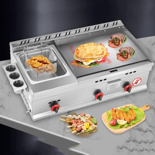 Plaque à gaz commerciale, plaque de comptoir à dessus plat en acier inoxydable, poêle à frire Teppanyaki avec température réglable, gril à gaz GPL de cuisine