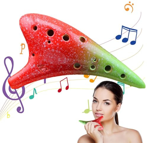12-Hole Vessel Flute 12 Hole Alto C Ceramic Colorful Pointed | Ceramic Flute Musical Instrument for Children Beginners Kids Students Music Class Practice Schools Players