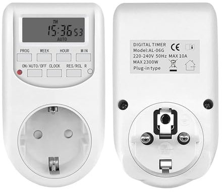 Buyweek Prise de courant avec minuterie numérique, prise de temps électrique avec écran LCD, 24 heures/semaine, 16 cycles de répétition marche/arrêt programmables, for lumières, appareils électroménag