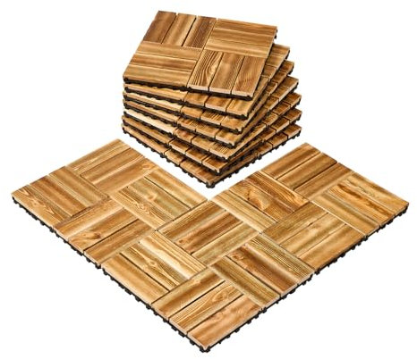 VEVOR Dalles de Terrasse Emboîtables, Lot de 10, Revêtement de Sol Bois Massif Imperméable, 300x300 mm, 9290 c㎡, Utilisable par Tous les Temps, pour Porche, Piscine, Balcon, Arrière-cour, Couleur Bois