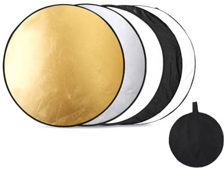 Hitopin 5 en 1 Reflector de Luz Redondo, 60cm Luz Redondo Plegable Portátil, Plegable Reflector Portátil, Redondo Plegable Portátil, para Iluminación de Estudio y Exterior Oro Plata Blanco Negro