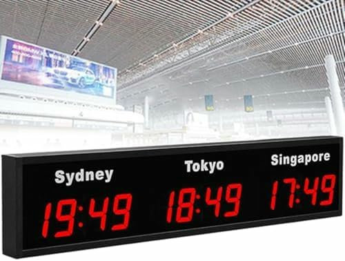 Horloge murale numérique à LED, affichage multi-fuseaux horaires pour bureau, maison, salon, école, horloge mondiale intérieure