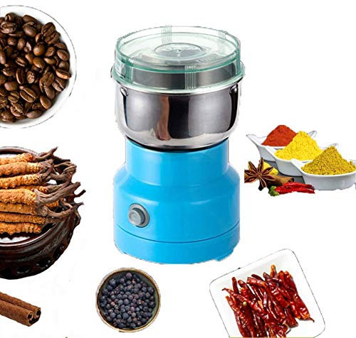 OZBME Molinillo eléctrico de Granos para el hogar, multifunción, pequeño, silencioso, para Hierbas, Especias, Frutos Secos, Granos y café, 150 W, Color Azul