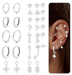 MILACOLATO 12 Paires Boucles d'oreilles Femme Acier Inoxydable Piercing Oreille Cartilage Helix Tragus Boucles d'oreilles Femme Argent Bijoux pour Femmes B