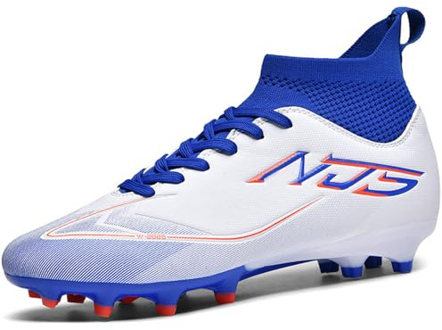 NINIKUA Mens Soccer Cleats Outdoor Professional Training Turf Football Boots Lightweight Breathable Youth Boys Athletic Training Sneakers for AG/FG White