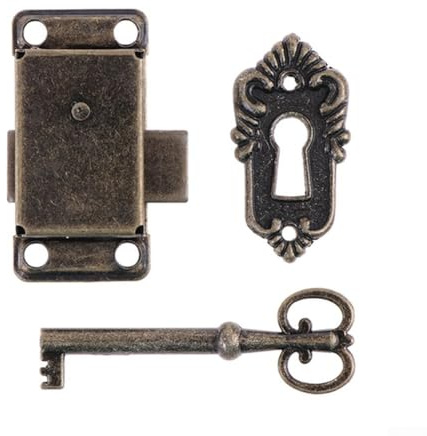 Besttoolifes Set di 2 serrature vintage per armadietti e mobili in legno, finitura bronzo antico con copertura decorativa, struttura in lega di zinco