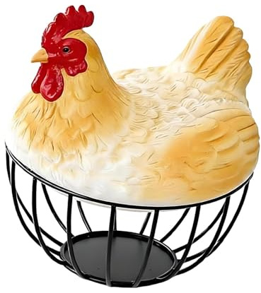 Baoblaze Cestino per Uova Rustico da Fattoria per Raccogliere, Uova Fresche con Coperchio a Forma di Pollo in Filo Metallico, Porta Uovo per Cucina, Frutta e Aglio