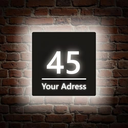 Letrero De Número De Casa Iluminado Moderno, Letrero De Puerta Con Luz LED, Placa De Dirección Acrílica Personalizada, Regalo De Inauguración De La Casa(Cool-white,30x30cm)