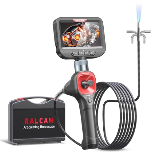 Ralcam Endoscope Camera 6.2 mm Endoscope Camera - 360° Endoscope Swivelling 4.3 Inch HD 720P Inspection Camera with Light Tube Camera Cameras with 6 LEDs IP67 Waterproof 3M Semi-Rigid Cable Steering