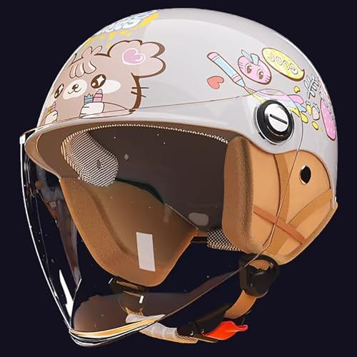 Casque De Scooter Enfant Mignon, Demi-Casque De Moto avec Visière Solaire pour Garçons Et Filles De 3 À 12 Ans, Homologué ECE 22.06. H,45-55cm