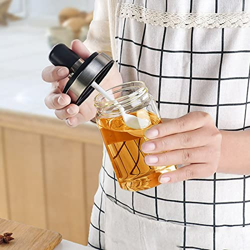 Generic Genomskinlig Kryddburk i Glas med Sked och Lock för Köksbruk, Kompakt och Lätt Kryddkruka, Perfekt för Förvaring Av Salt och Peppar