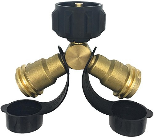 Gauge Master Premium Propane Splitter 2 Way Tee Y Adapter 3 Way 100% Solid Brass Connector - Suitable for All BBQ Gas Grill Tanks, Appliances, RV, Heater - Includes Cover Caps