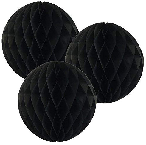 8(20CM) Paper Honeycomb Balls (Pack of 3) Several Colours Available (Black)