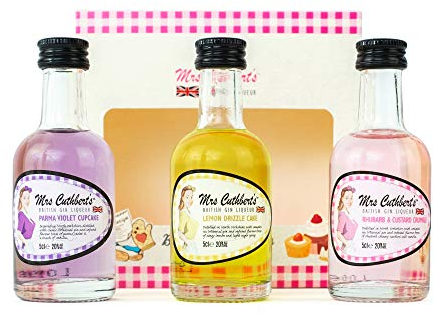 British Gin Liqueurs by Mrs Cuthbert's - Gin Gift Set Includes 3 x 5cl Flavoured Gin Liqueurs, Includes Parma Violet Gin, Lemon Gin, Rhubarb & Custard Gin Liqueurs - Gin Gifts for Women, Christmas