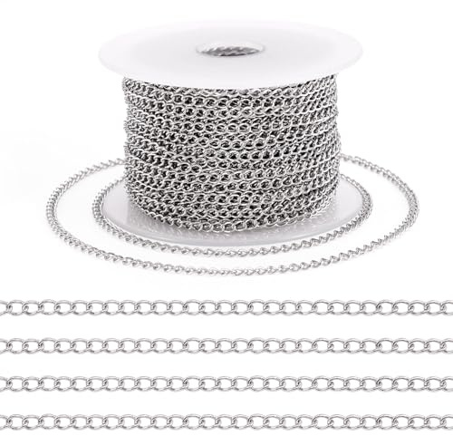 Cheriswely, catena a maglia barbazzale in acciaio inox 304, saldata, con rocchetto, 4 x 3 mm, per gioielli, bracciali, collane, artigianato