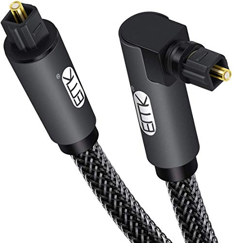 EMK 90 Degree Toslink Optical Cable 360 Degree Free-Rotating Plug Fiber Optic Cable S/PDIF Toslink Male to Male for Home Theater, Sound Bar, TV, PS4, Xbox,Grey (3.3ft/1m)