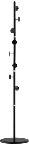 HOMCOM Coat Rack Free Standing Hall Tree with 8 Round Disc Hooks for Clothes, Hats,Purses, Steel Entryway Coat Stand with Marble Base for Entryway, Living Room, Bedroom, Black