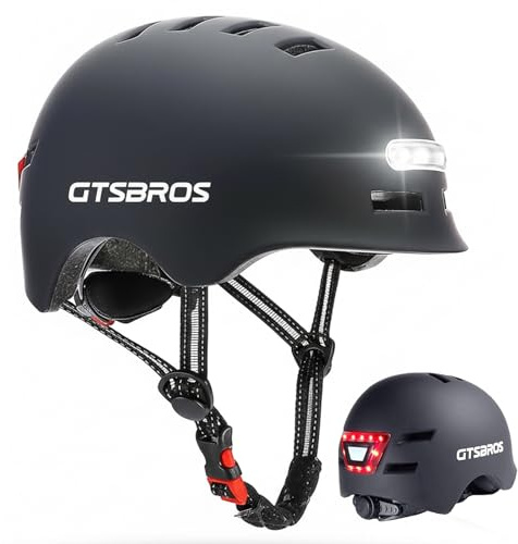 GTSBROS Adult Bike Helmet with Light - Front and Rear LED Lights Adjustable Mountain & Road Bicycle Helmets for Adults Men Women Cycling Helmets for Commuting, Biking