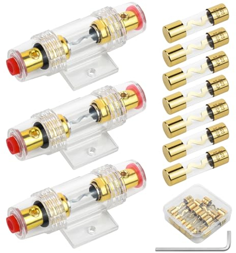 SDwfxd 3 Stk Agu Sicherungshalter, Wasserdicht 12v-48v Inline Sicherungshalter, mit 8 Stk 100 A Sicherungen, 1 Stk Schraubenschlüssel, für Pkw-Audio,Alarm,Verstärker