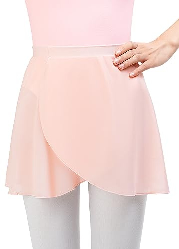 Monbessi Girls Ballet Skirts for Women Chiffon Girls Dance Wrap Skirt Pull On Design(S, Pink)