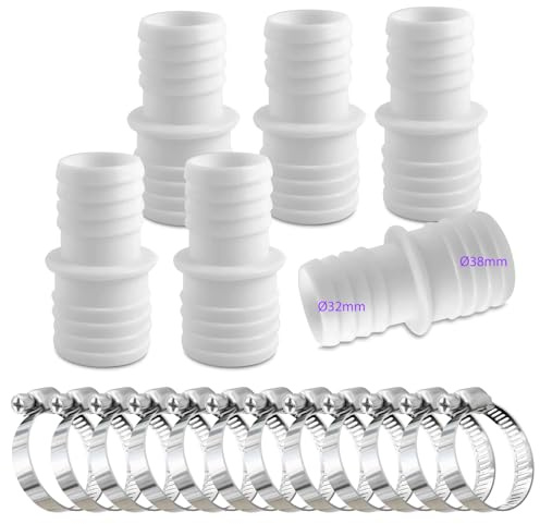 Juego de 6 conectores de manguera de 32 mm a 38 mm de diámetro, con 12 abrazaderas de manguera, adaptador de manguera doble