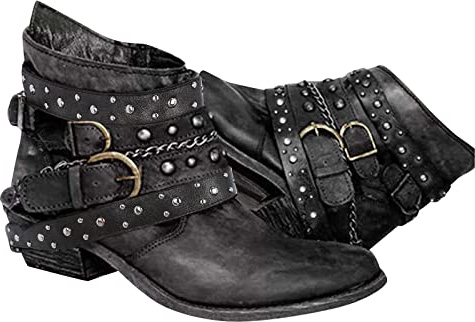 Stivali da cowboy, da donna, con borchie, stile gotico, stile vintage, da donna, con tacco a blocco, stile western