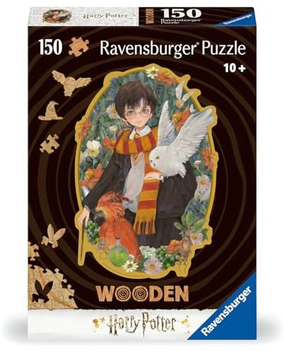 Ravensburger Wooden Puzzle 12001458 - Harry Potter - 150 Teile Kontur-Holzpuzzle mit stabilen, individuellen Puzzleteilen und 15 kleinen Holzfiguren = Whimsies, für Harry Potter Fans ab 10 Jahren