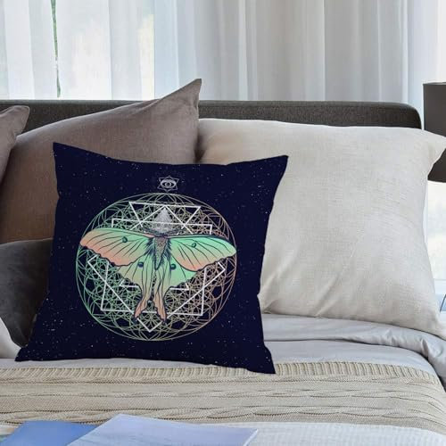 EMCLKS Designs Kissenbezug Männer/Frauen/Jungen/Mädchen Wohnzimmer Schlafzimmer Sofa Stuhl Kissenbezüge,Wunderschöne Nachtfalter und heilige Geometrie. Fantasy-Grafik.,45x45cm