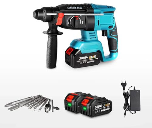 Akku Bohrhammer, 18-21V Max, kku Kombihammer Schlagbohrmaschine kabellos Bürstenloser bohrmaschine kompatibel mit Makita 18V, mit Bürstenloser Motor, Mit Bohren (Muster 6)