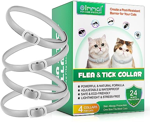 Colliers pour Chats, Pack De 4 Colliers pour Puces Colliers pour Puces Et Anti - Tiques, Colliers pour Chats Réglables Et Imperméables, Doux Et Confortables, 24 Mois Protection Efficace Pendant