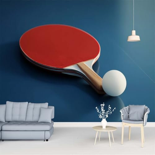 Papel Pintado Tenis de mesa y pelota blanca Fotomurales tejido no tejido de Pared decorativos Azul Papel pintado fotográfico Mural Papel pintado Corrector 250 x 175 cm