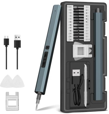 Dinow Cacciavite Elettrico 30 in 1, Set Cacciavite Elettrico di Precisione 24 Punte Magnetiche con luce a LED, Set Cacciaviti Precisione per Telefoni, Computer, Giocattoli, Occhiali Apparecchi