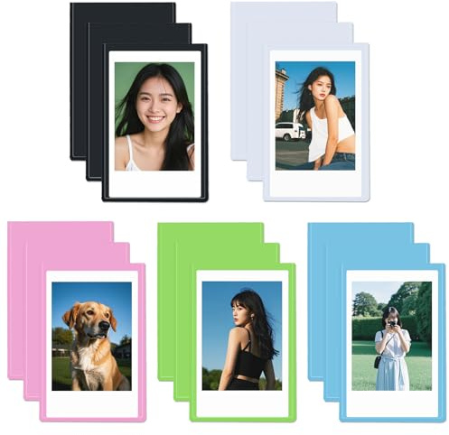 MaehSab 15 Pack 3x2 Magnetic Picture Frame Refrigerator for Mini Instant Film, Magnet Photo Frames for Fridge, Colorful Small Picture Holder for Wallet Size Picture 3.39x2.15inch