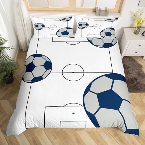 Loussiesd Juego de ropa de cama para niños, niñas, adolescentes, diseño de balón de fútbol, transpirable, con temática deportiva, tamaño individual