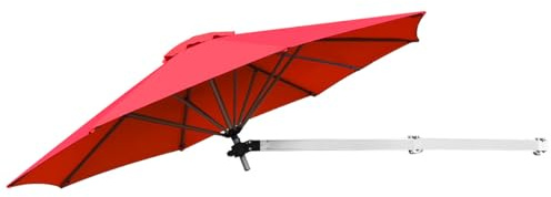 COSTWAY Sombrilla de Jardín Ø250 cm, Paragua Plegable Montada en la Pared para Exteriores con Poste Ajustable, Sombrilla de Patio Inclinable, Para Jardín, Balcón (Rojo)