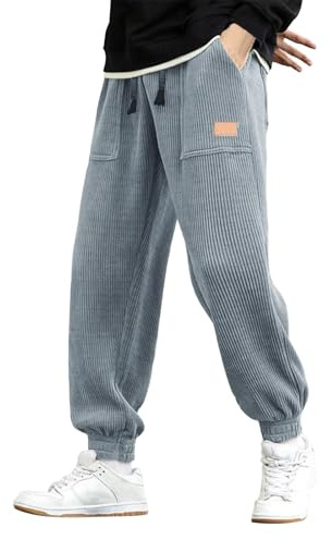 Pantaloni da jogging da uomo in velluto a coste, affusolati con tasche, coulisse e vita elastica, pantaloni della tuta larghi, pantaloni da jogging slim fit, pantaloni sportivi tinta unita con tasca e