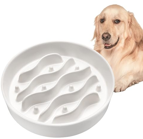Ciotole Anti-Ingozzamento per Cani di Taglia Media e Grande, Ciotole Anti Ingozzamento per Cani Ceramica, 1000ml, Ø 21cm, Bianco Avorio