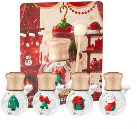 Set di Rinfrescanti d'Aria per Auto per Donne di Natale, Rinfrescante d'Aria appeso per Auto, Diffusore di Oli Essenziali, Diffusore d'Aria con Olio Profumato di Natale DE Christmas Fragrance 4pcs