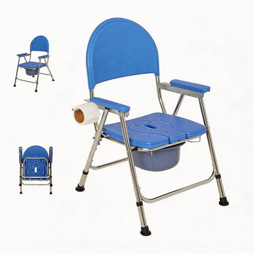 Folding Bedside Commode Chair for Elderly with Arms and Back, Adjustable Height Raised Toilet Seat with Handles, Adults Potty Chair for Seniors, Disabled Holds Up to 330 lbs