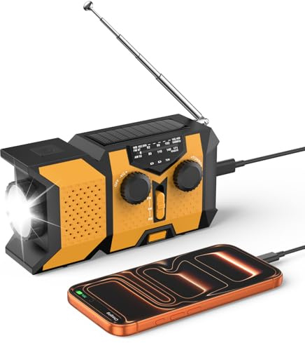 2026 Upgrade Kurbelradio, 2000mAh Notfallradio mit SOS-Alarm und LED-Taschenlampe, Tragbares Dynamo Radio mit AM/FM, für Camping, Ourdoor, Survival Notfall