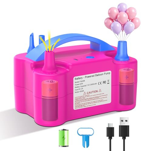 PlusFive Wireless Electric Balloon Pump,Type-C Rechargeable Air Pump with 2000mAh Battery 2 Mode&Nozzles for Round/Foil/260Q Long Balloons, Battery Powered Electric Pump for Ballon Infalte PartyDecor