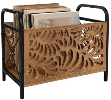 JurciCat 33.5x26x17cm Zeitungsständer Holz Zeitschriftenhalter Modern Elegantes Skelett-Muster Zeitungshalter Briefständer Multifunktionaler Aufbewahrungskorb Für Büro Zuhause und Wohnzimmer