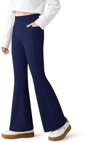 Baogaier Sportleggings för flickor med 2 fickor, stretch ventilerande utsvängda byxor, flickor bekväma bootcut leggings hög midja yoga dans sport kläder för 7–15 år