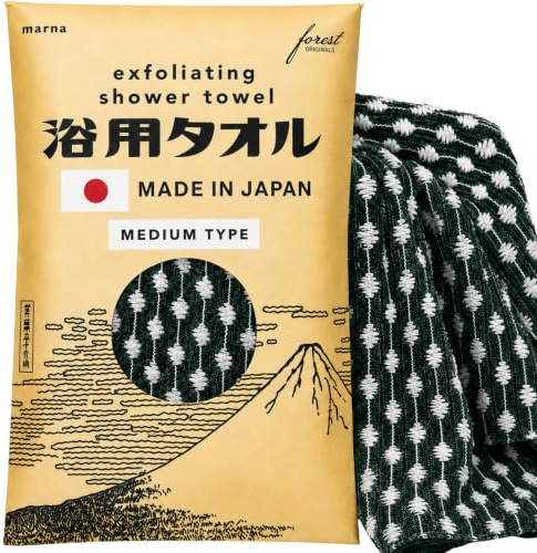 forest Originals Marna Body Exfoliating Towel (10.6 x 39.4 in / 27 x 100 cm), Japanese Shower Washcloth, Balanced Deep-Cleansing Scrub, Fast-Drying Durable Nylon, Made in Japan