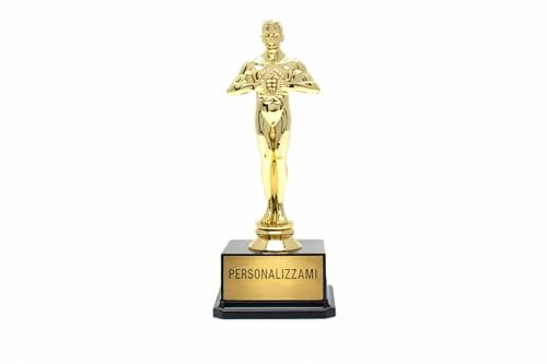 D&Vlab Trofeo Stile Oscar Personalizzabile, Oro, Plastica e Resina, 19 cm, con Targhetta Stampata Perfetto per premiazioni, eventi, aziende e riconoscimenti speciali